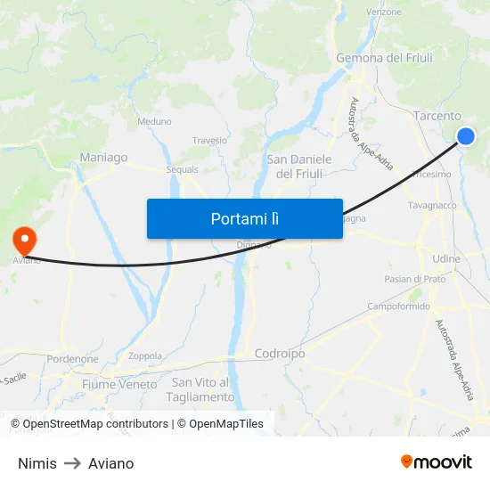 Nimis to Aviano map