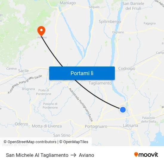 San Michele Al Tagliamento to Aviano map