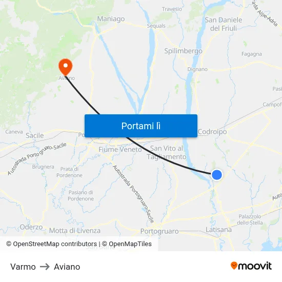 Varmo to Aviano map