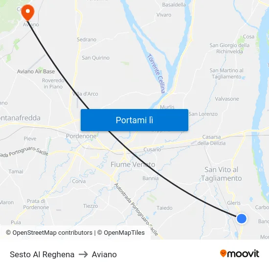Sesto Al Reghena to Aviano map