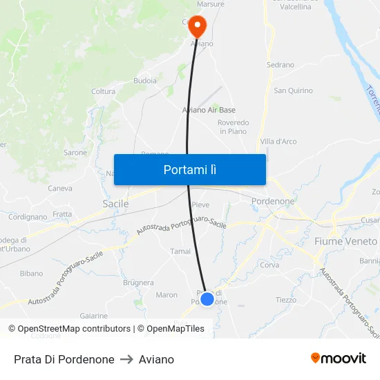 Prata Di Pordenone to Aviano map