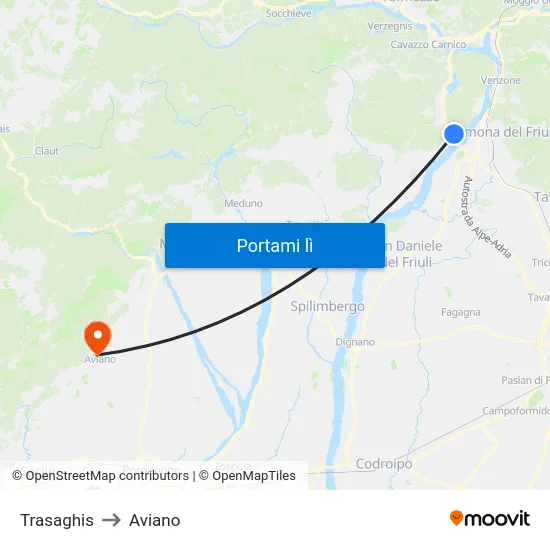 Trasaghis to Aviano map