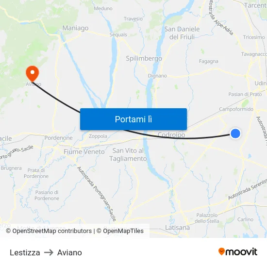 Lestizza to Aviano map