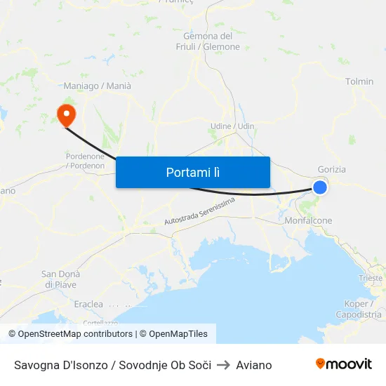 Savogna D'Isonzo / Sovodnje Ob Soči to Aviano map
