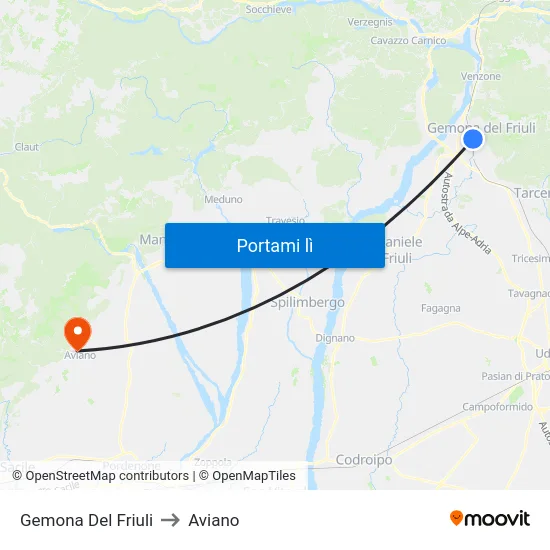 Gemona Del Friuli to Aviano map
