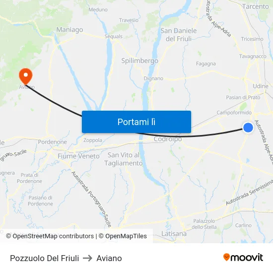 Pozzuolo Del Friuli to Aviano map