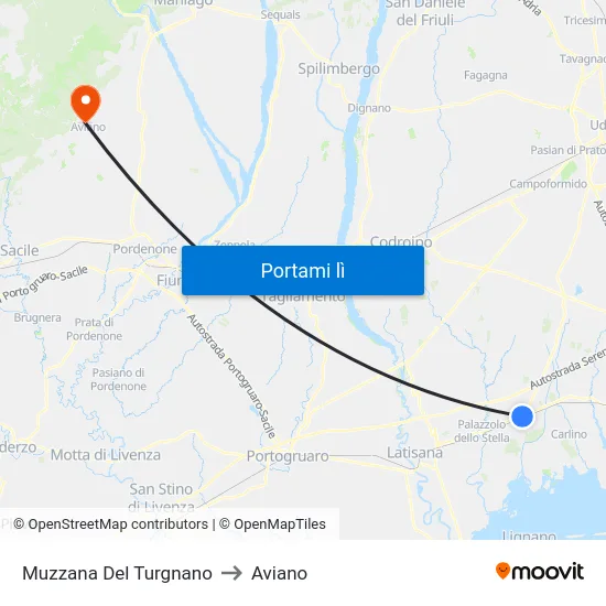 Muzzana Del Turgnano to Aviano map