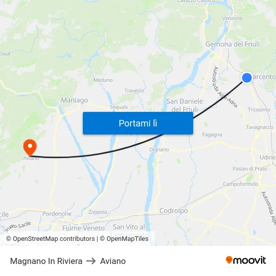 Magnano In Riviera to Aviano map