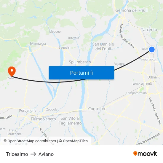 Tricesimo to Aviano map