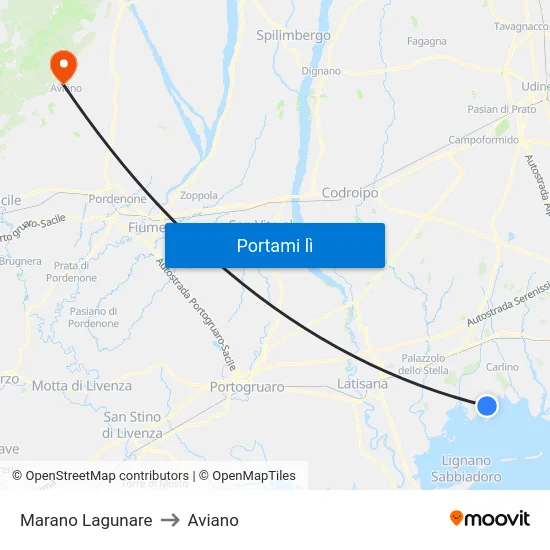 Marano Lagunare to Aviano map