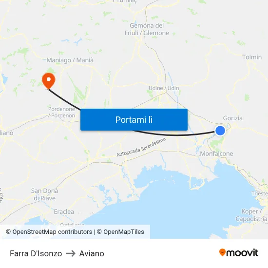 Farra D'Isonzo to Aviano map