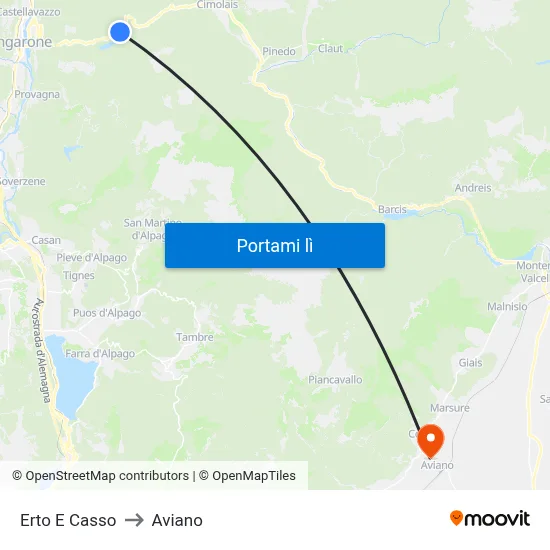 Erto E Casso to Aviano map