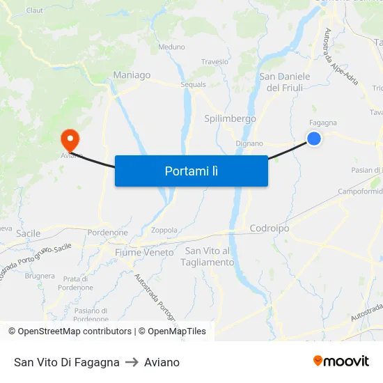 San Vito Di Fagagna to Aviano map