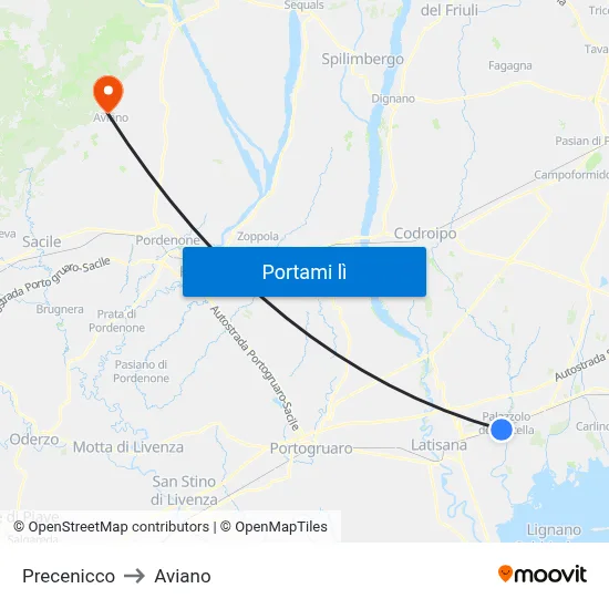 Precenicco to Aviano map