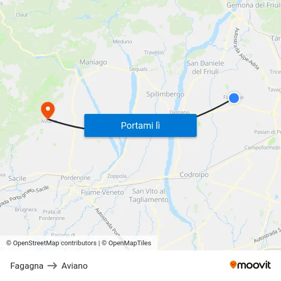 Fagagna to Aviano map