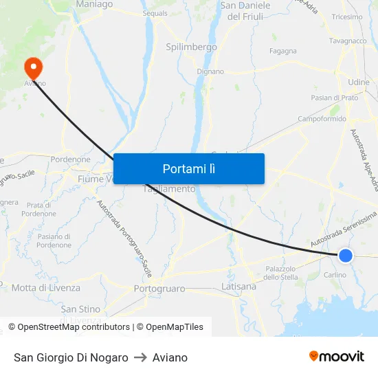 San Giorgio Di Nogaro to Aviano map