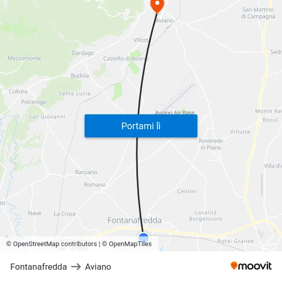 Fontanafredda to Aviano map