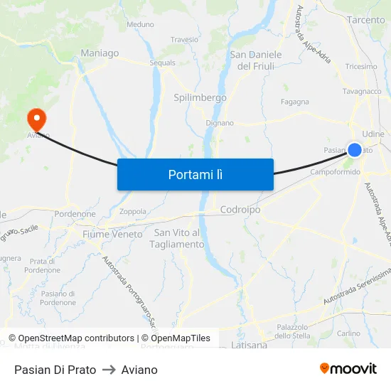 Pasian Di Prato to Aviano map