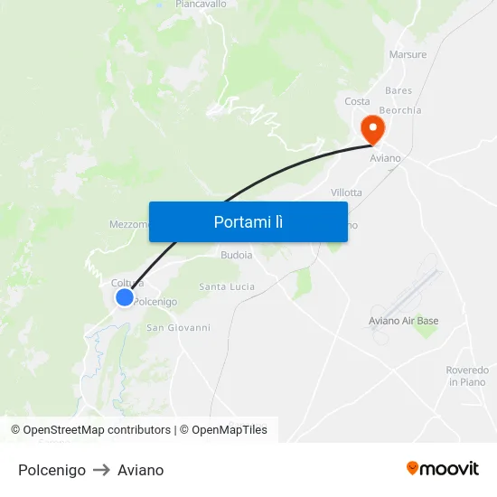 Polcenigo to Aviano map