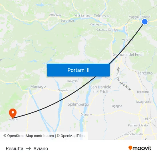Resiutta to Aviano map