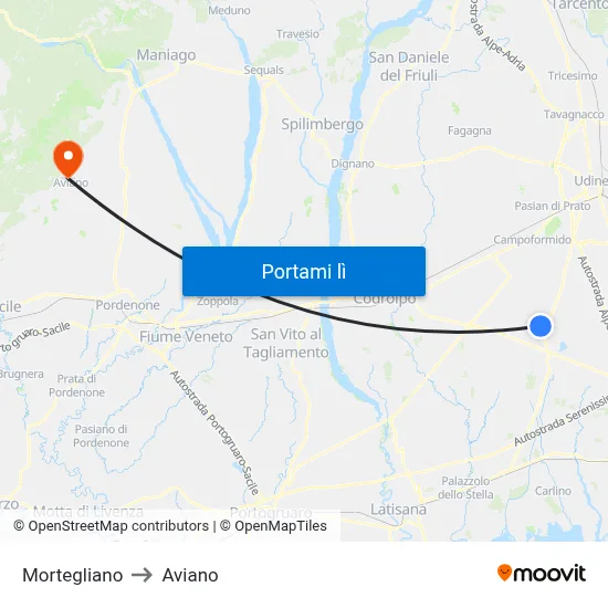 Mortegliano to Aviano map