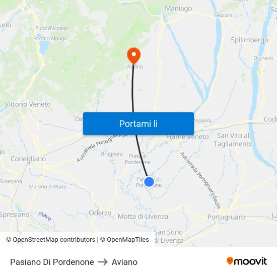 Pasiano Di Pordenone to Aviano map