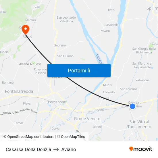 Casarsa Della Delizia to Aviano map