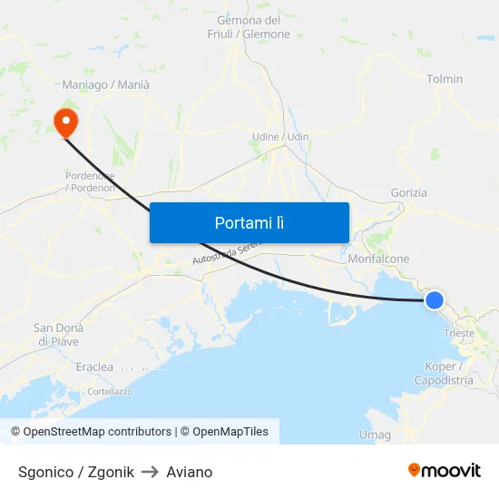 Sgonico / Zgonik to Aviano map