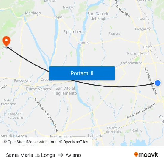 Santa Maria La Longa to Aviano map