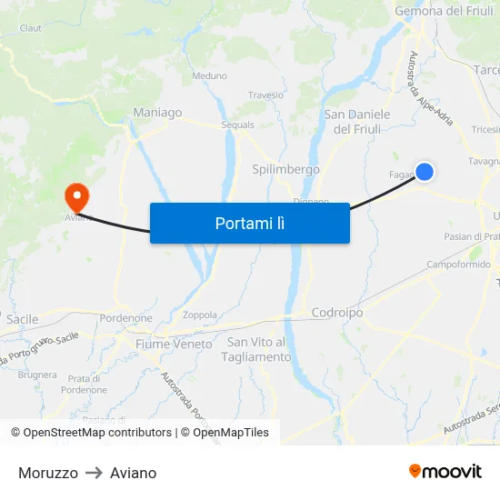 Moruzzo to Aviano map