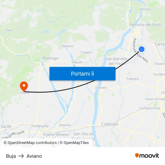 Buja to Aviano map