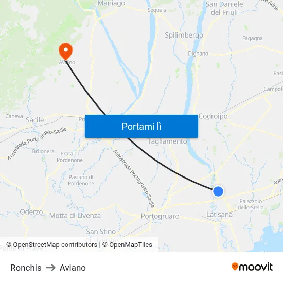 Ronchis to Aviano map