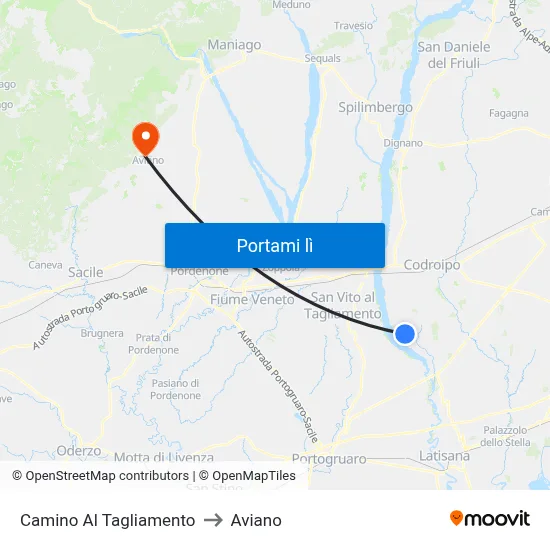 Camino Al Tagliamento to Aviano map