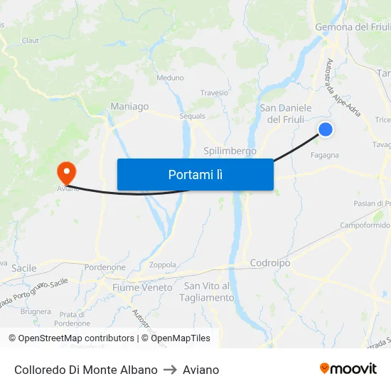 Colloredo Di Monte Albano to Aviano map