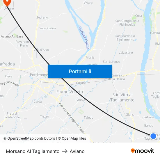 Morsano Al Tagliamento to Aviano map