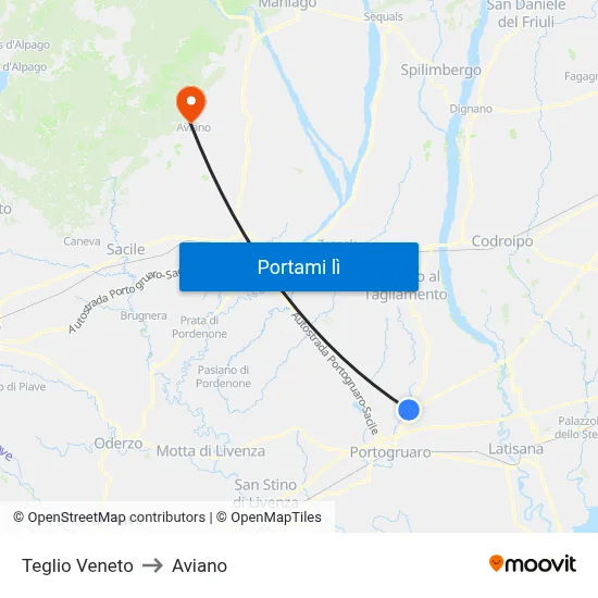 Teglio Veneto to Aviano map