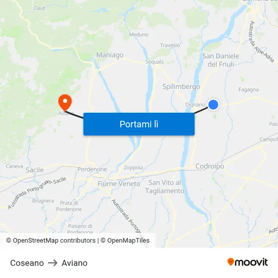 Coseano to Aviano map