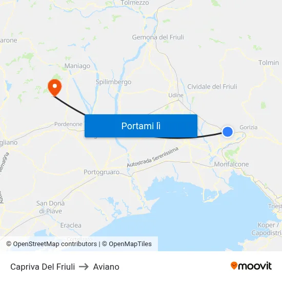 Capriva Del Friuli to Aviano map