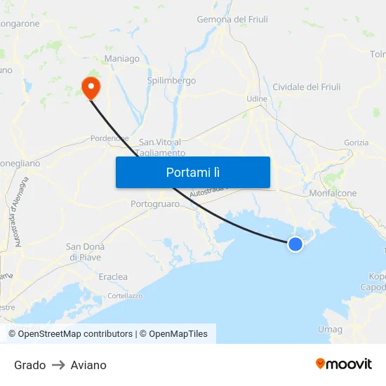 Grado to Aviano map