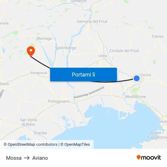 Mossa to Aviano map