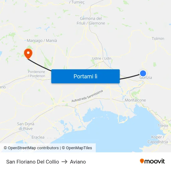 San Floriano Del Collio to Aviano map