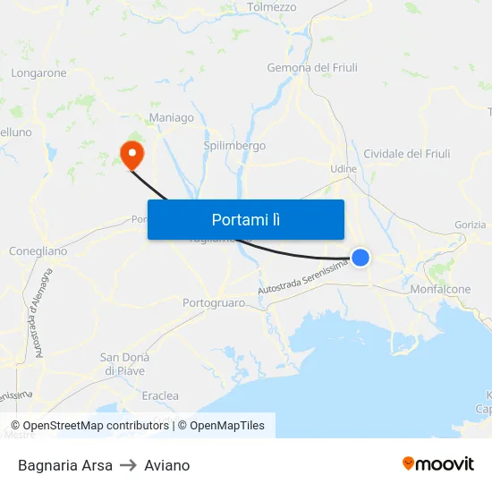 Bagnaria Arsa to Aviano map