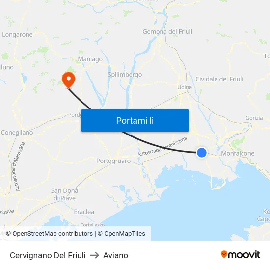 Cervignano Del Friuli to Aviano map