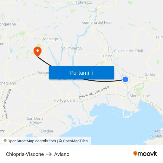 Chiopris-Viscone to Aviano map