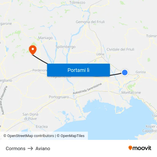 Cormons to Aviano map
