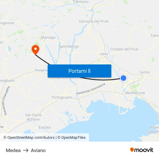 Medea to Aviano map