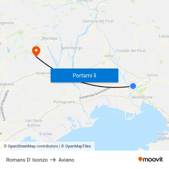 Romans D' Isonzo to Aviano map