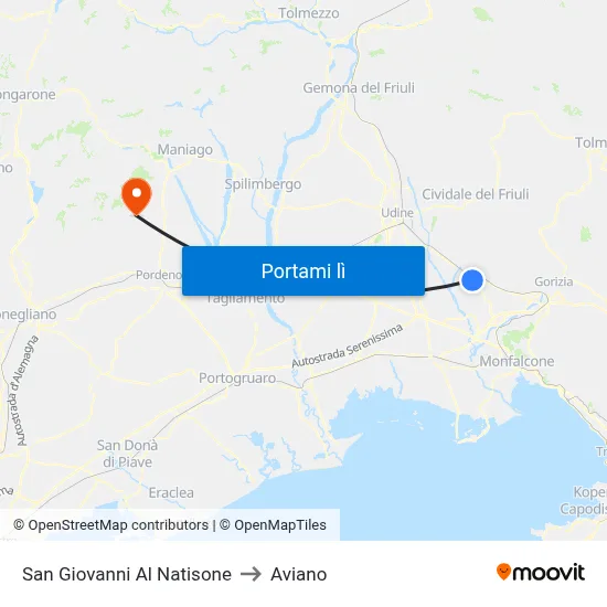 San Giovanni Al Natisone to Aviano map