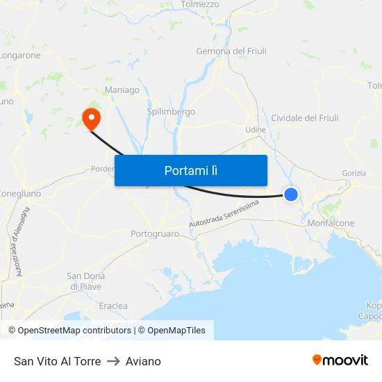 San Vito Al Torre to Aviano map