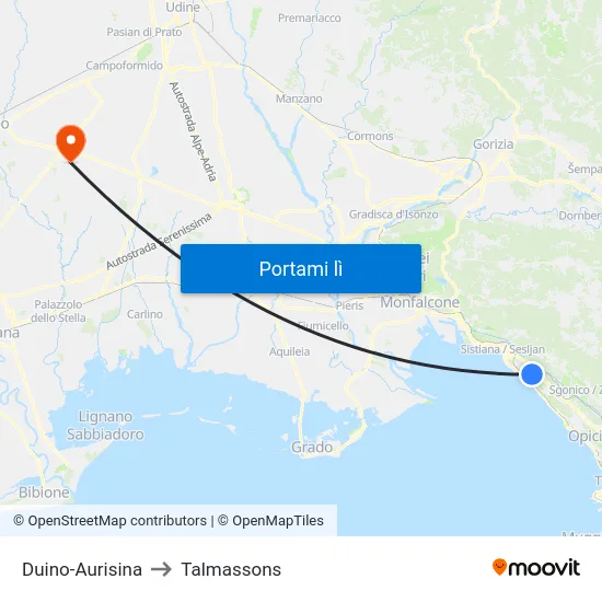 Duino-Aurisina to Talmassons map
